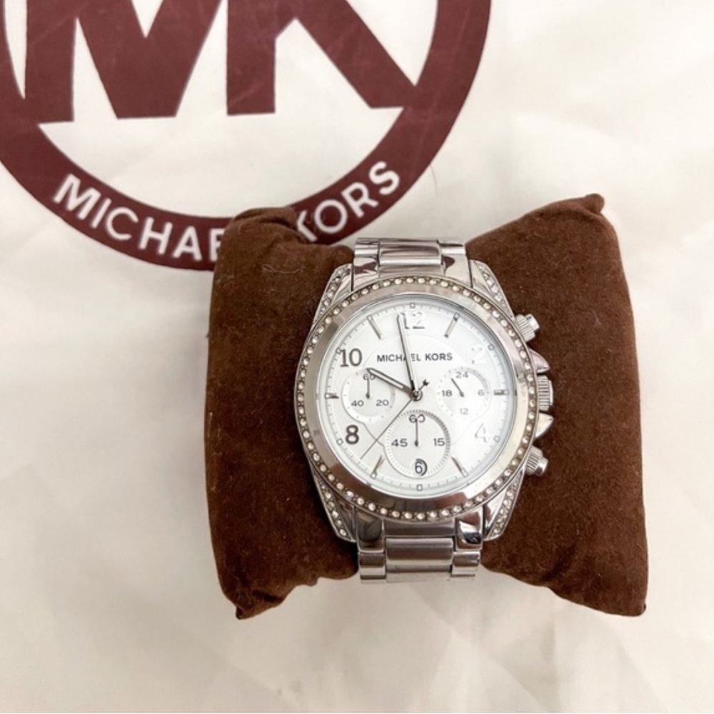 Michael Kors Silver Chronograph Diamond Watch with White Face